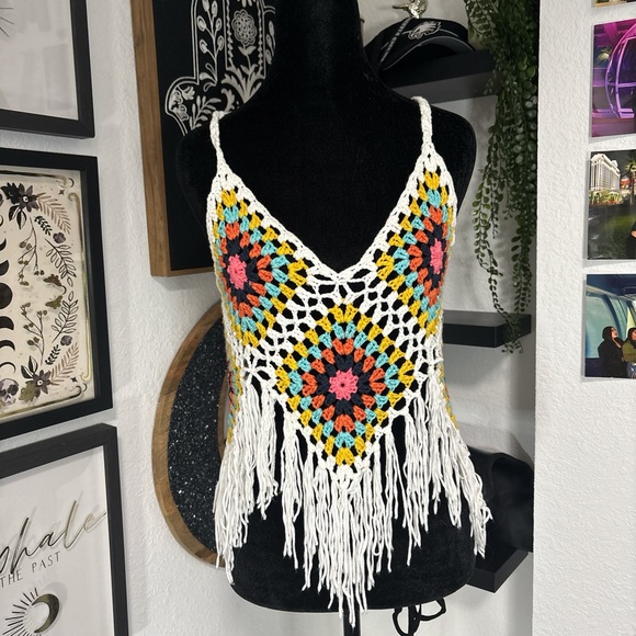 Vivid Tops - Colorful Crochet Fringe Camisole